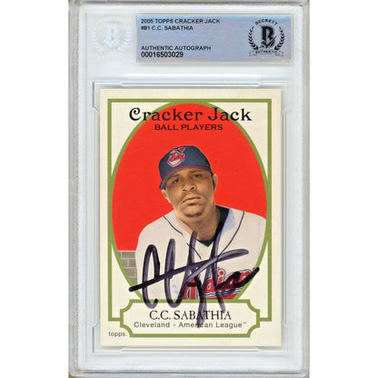 Baseballs- Autographed- CC Sabathia Cleveland Indians Signed 2005 Topps Cracker Jack Baseball Card Beckett Authentic Auto Slab Front