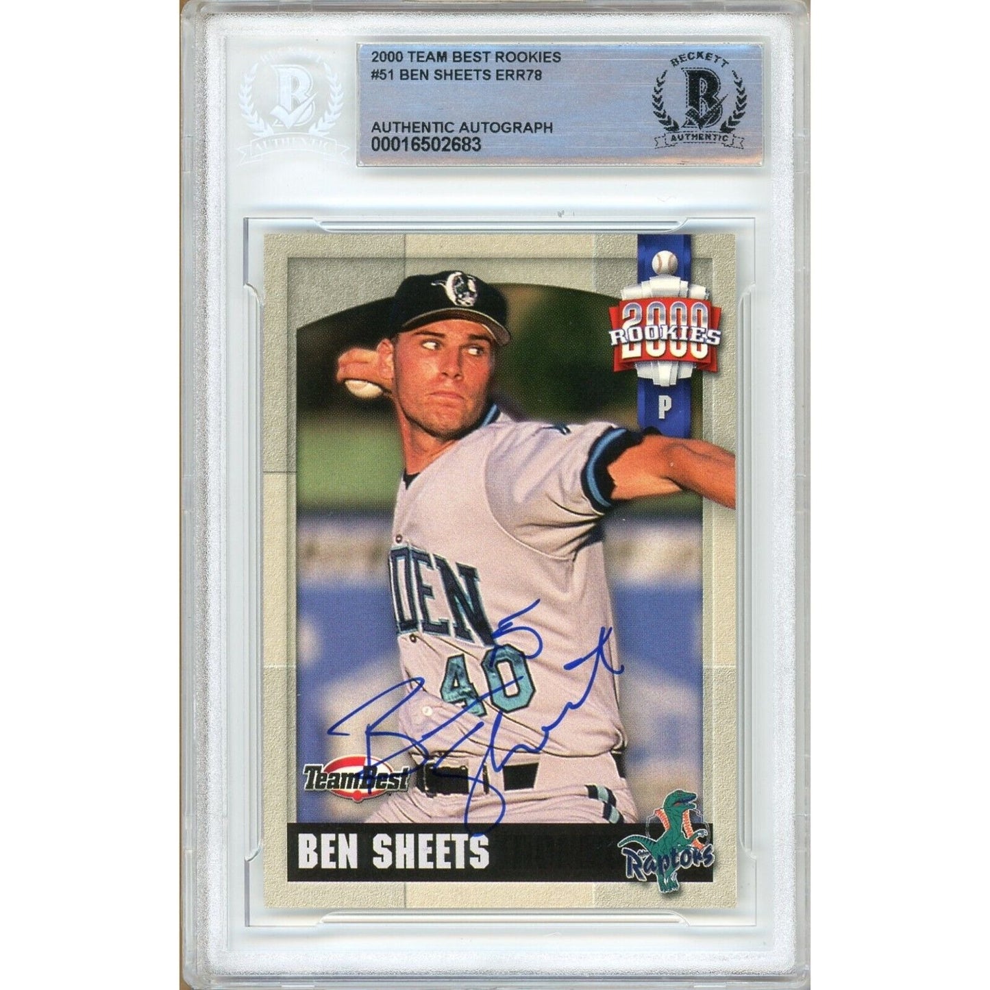 Baseballs- Autographed- Ben Sheets Milwaukee Brewers Signed 2000 Team Best Rookies Baseball Card Beckett Authentic Auto Slab Front