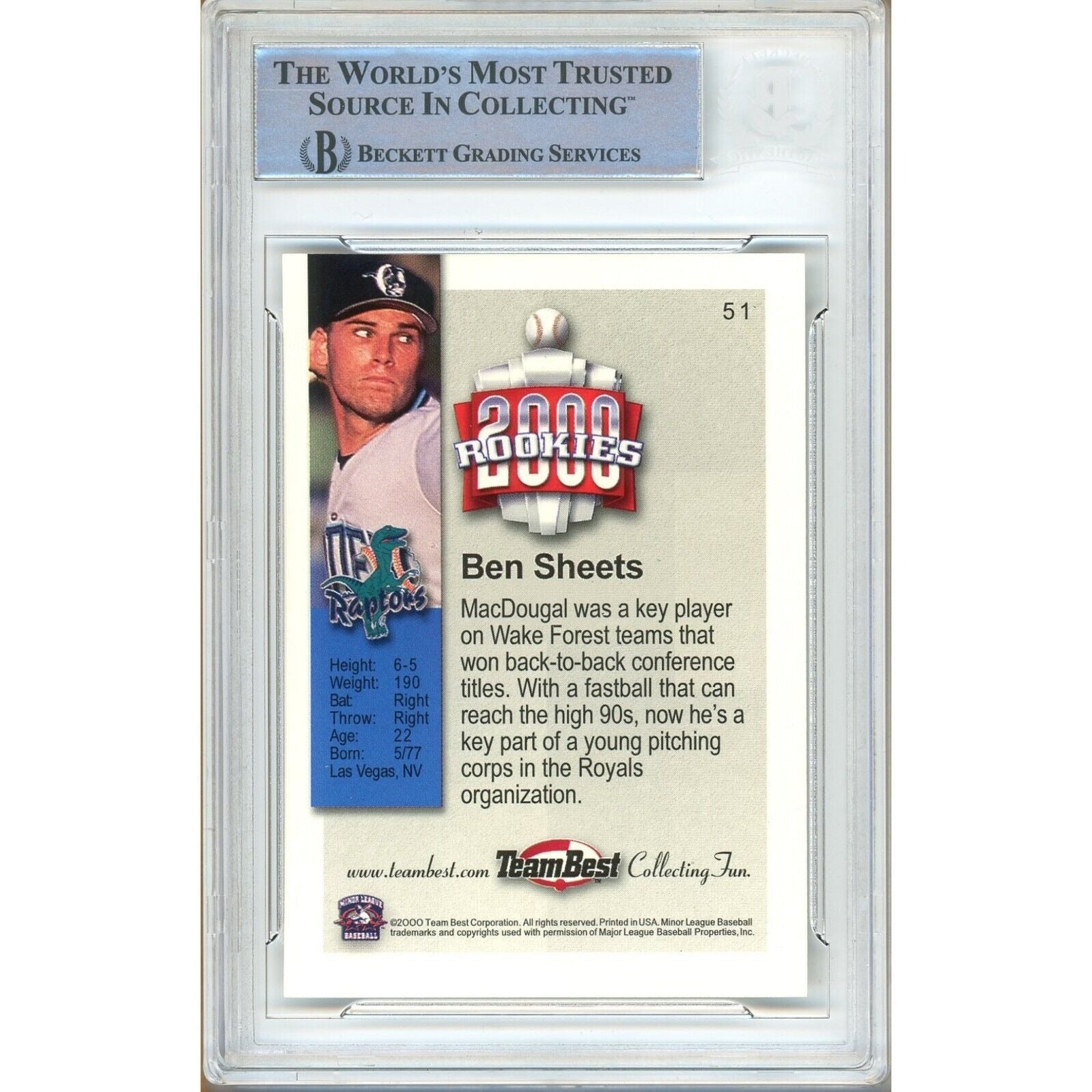 2000 #51 Ben Sheets Milwaukee Brewers Signed Trading Card – Beckett BAS