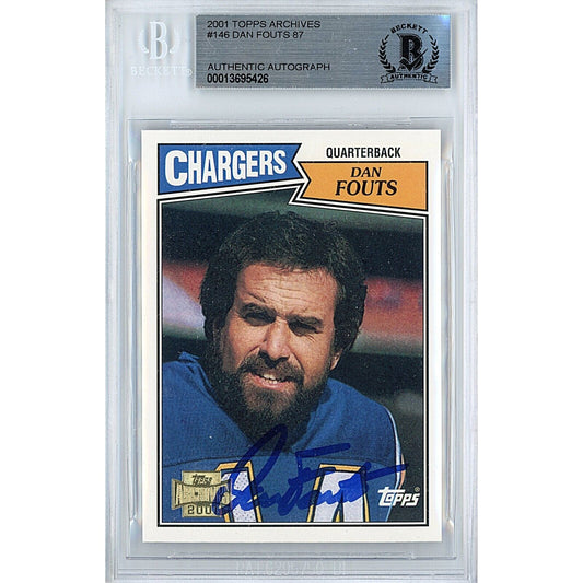 Footballs- Autographed- Dan Fouts San Diego Chargers Signed 2001 Topps Archives 1987 Football Card Beckett Authentic Auto Slab Front