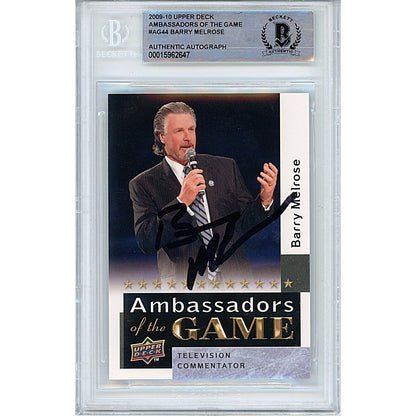 Hockey- Autographed- Barry Melrose Signed 2009-10 Upper Deck Ambassadors of the Game Hockey Card Beckett Authentic Auto Slab Front