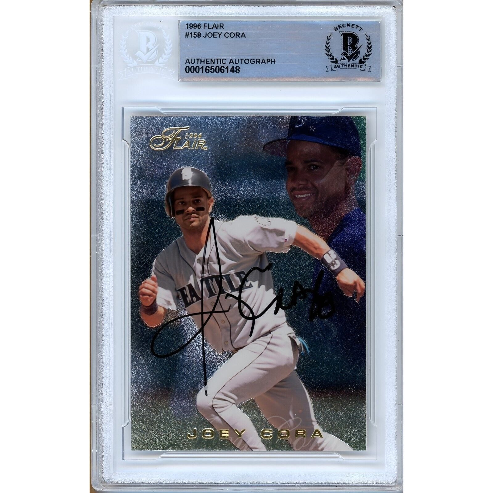 Baseballs- Autographed- Joey Cora Seattle Mariners Signed 1996 Fleer Flair Baseball Card Beckett Authentic Auto Slab Front