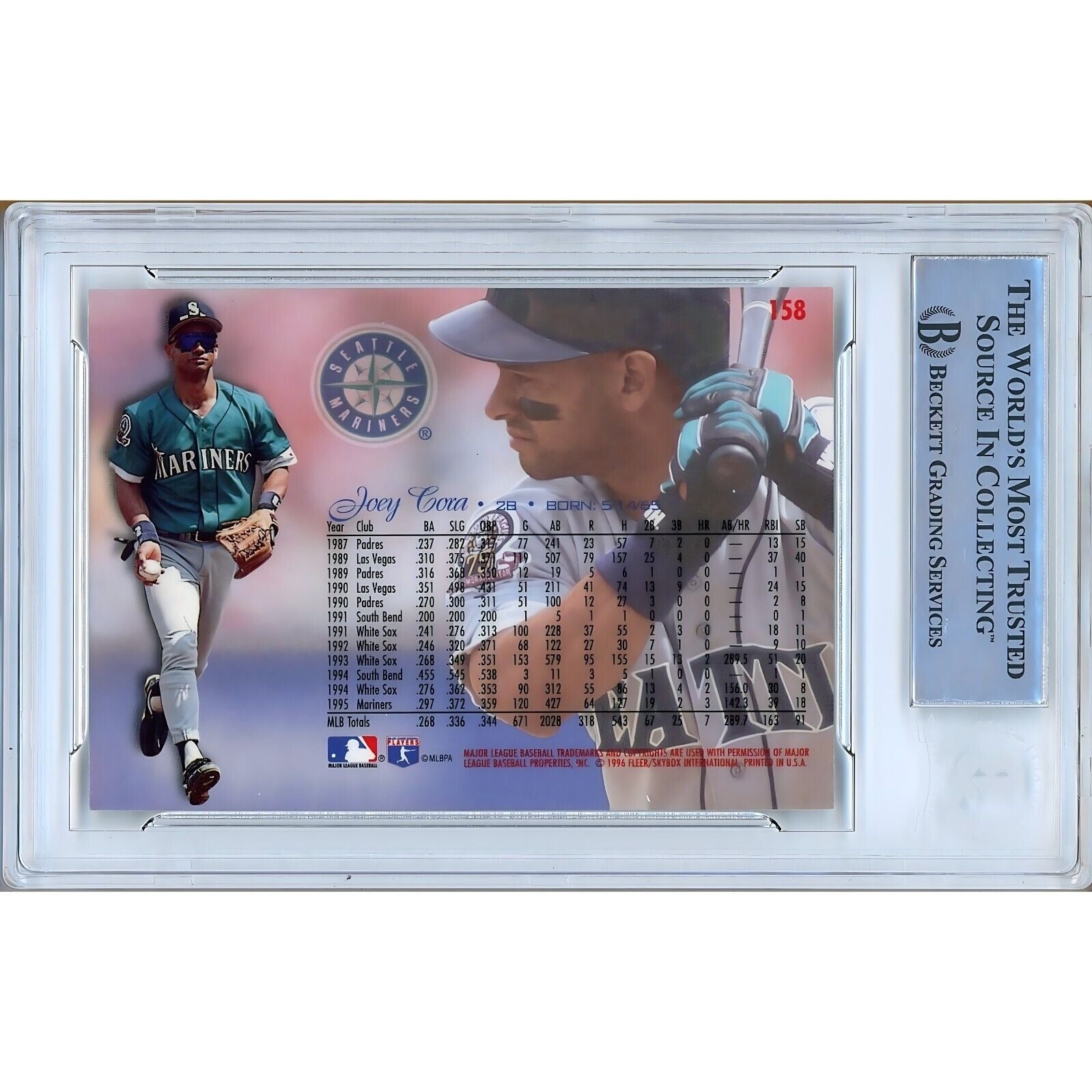 Baseballs- Autographed- Joey Cora Seattle Mariners Signed 1996 Fleer Flair Baseball Card Beckett Authentic Auto Slab Back