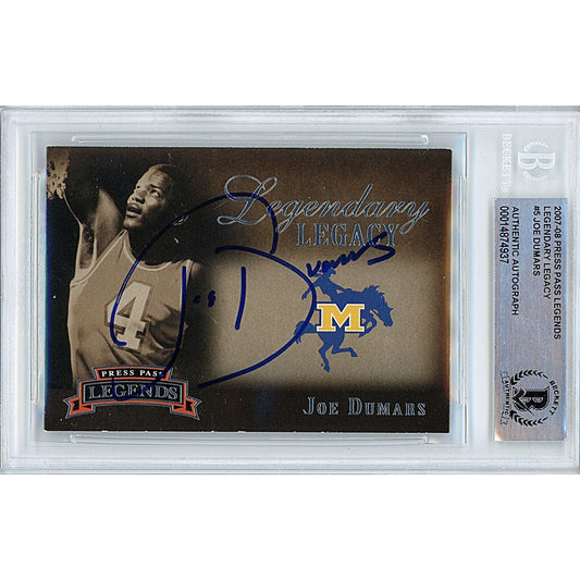 Basketballs- Autographed- Joe Dumars McNeese State Cowboys Signed 2007-08 Press Pass Legends Basketball Card Beckett Authentic Auto Slab Front