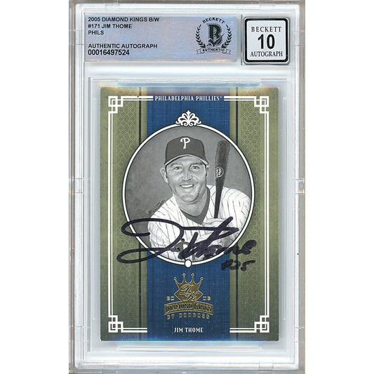 Baseballs- Autographed- Jim Thome Philadelphia Phillies Signed 2005 Donruss DIamond Kings Black and White Variant Baseball Card Beckett Authentic BGS Auto-10 Graded Slab Front