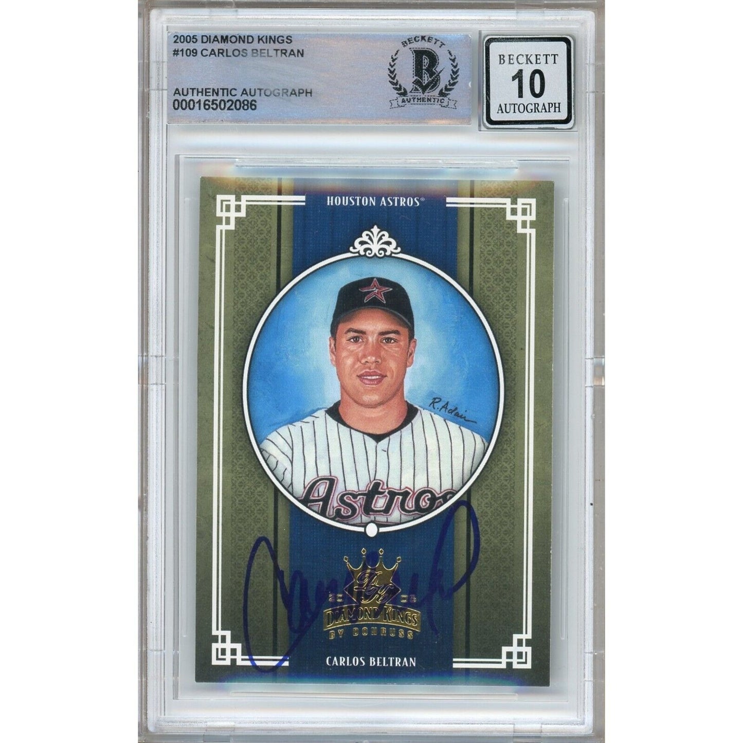 Baseballs- Autographed- Carlos Beltran Houston Astros Signed 2005 Donruss Diamond Kings Baseball Card Beckett Authentic BGS Auto-10 Graded Slab Front