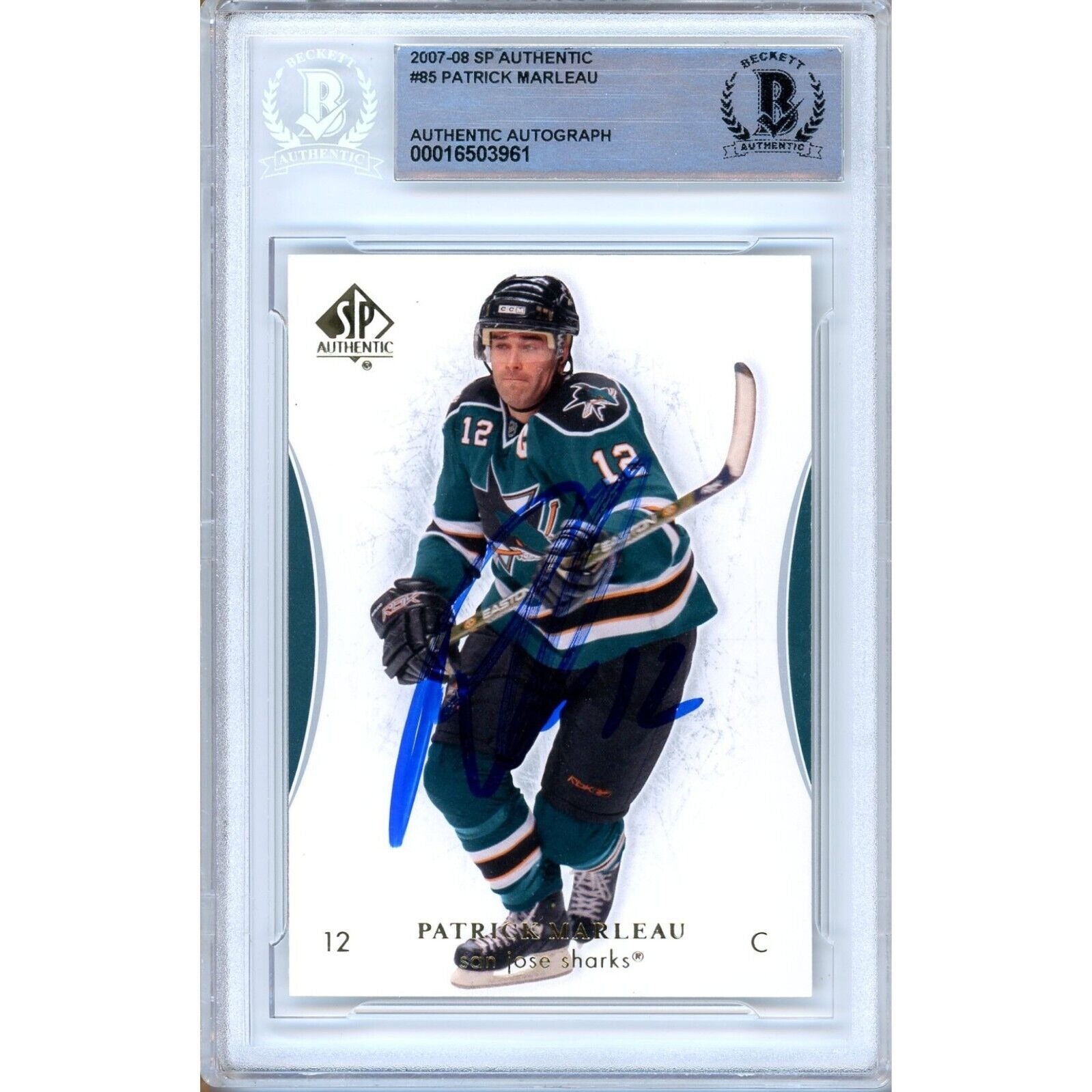 Patrick Marleau San Jose Sharks autographed trading card – full view – Beckett COA
