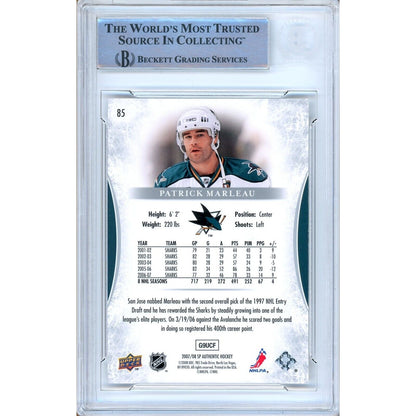 Hockey- Autographed- Patrick Marleau San Jose Sharks Signed 2007-08 Upper Deck SP Authentic Hockey Card Beckett Auth Auto Slab Back