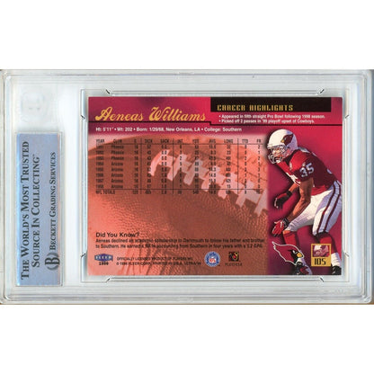 Footballs- Autographed- Aeneas Williams Arizona Cardinals Signed 1999 Fleer Ultra Football Card Beckett Authentic Auto Slab Back