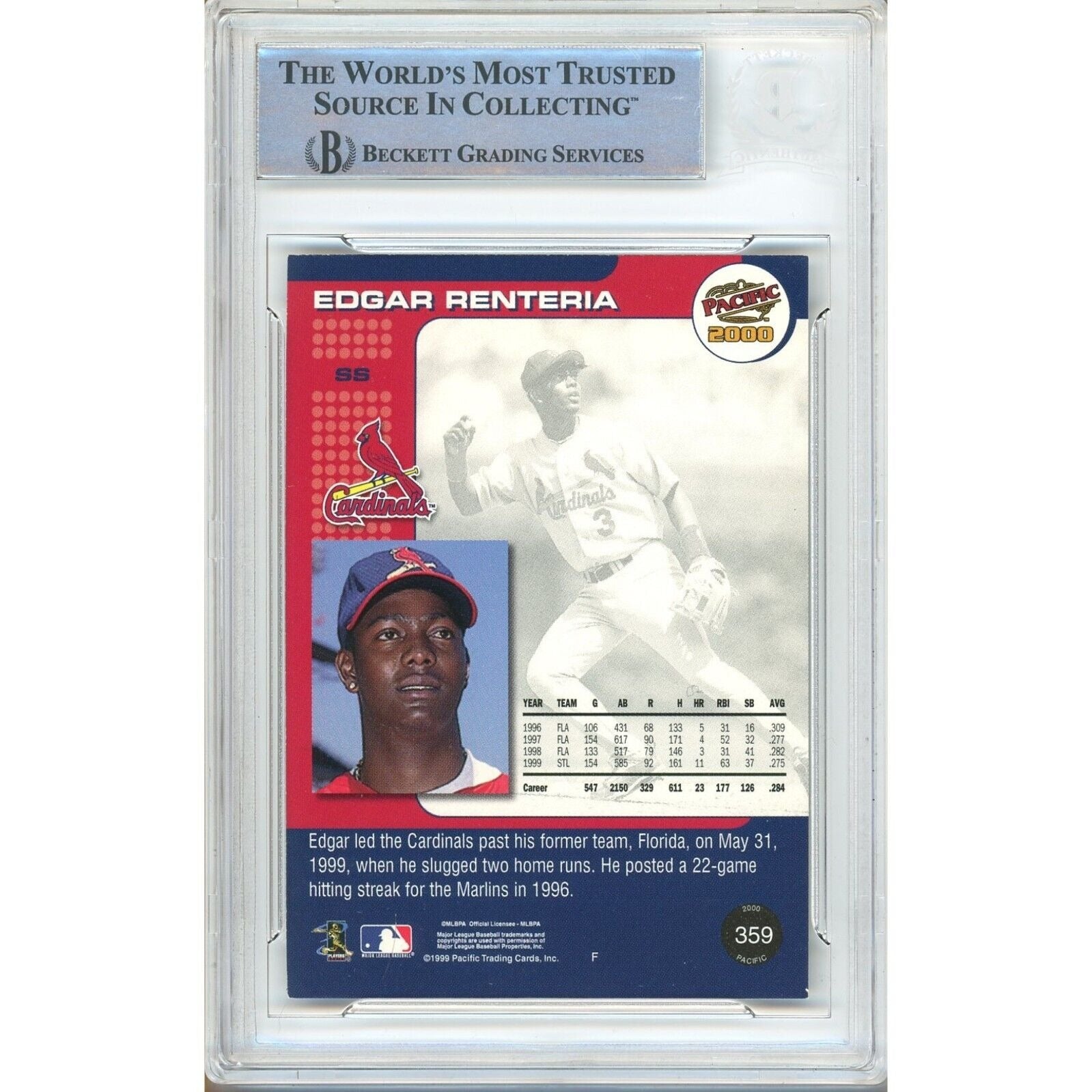 Edgar Renteria St Louis Cardinals signed trading card – signature close-up – Beckett COA