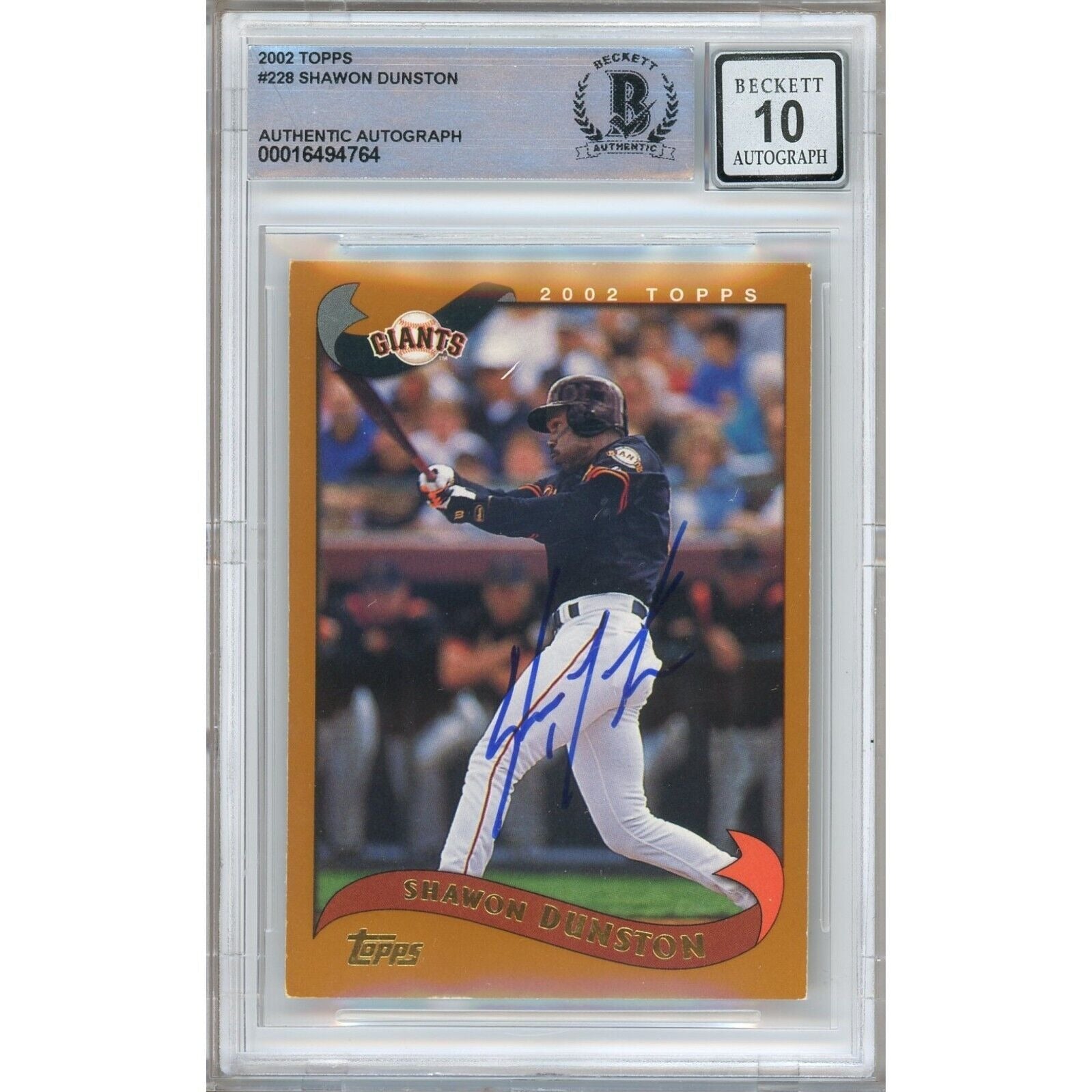 Shawon Dunston San Francisco Giants autographed trading card – full view – Beckett COA