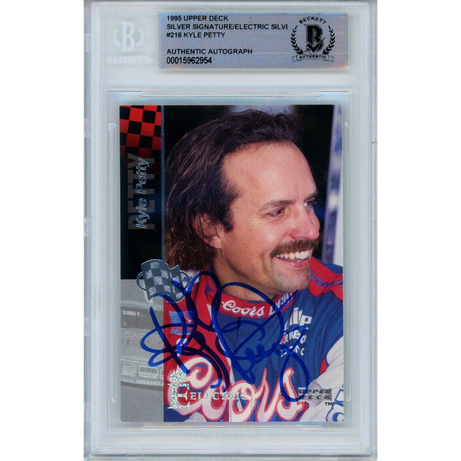 Nascar- Autographed- Kyle Petty Signed 1995 Upper Deck Nascar Auto Racing Card Beckett Authentic Auto Slab Front