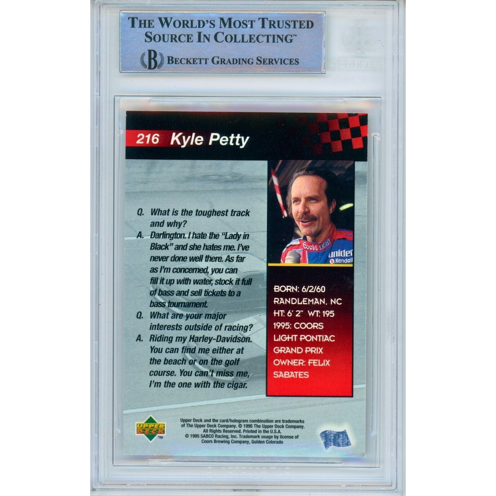 Kyle Petty signed trading card – signature close-up – Beckett COA
