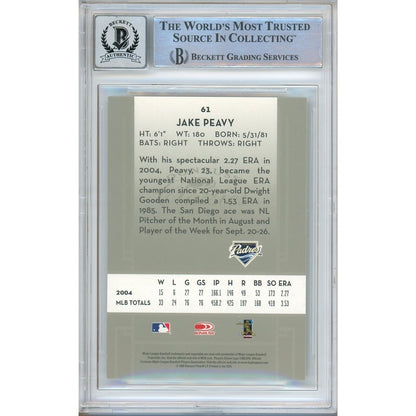 Baseballs- Autographed- Jake Peavy San Diego Padres Signed 2005 Donruss Classics Baseball Card Beckett Authentic BGS Auto-10 Graded Slab Back