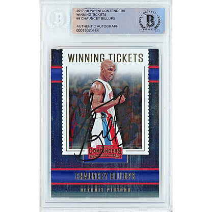 Basketballs- Autographed- Chauncey Billups Detroit Pistons Signed 2017-18 Panini Contenders Winning Tickets Basketball Card Beckett Authentic Auto Slab Front