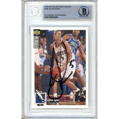 Basketballs- Autographed- Jalen Rose Denver Nuggets Signed 1994-95 Upper Deck Collectors Choice Basketball Rookie Card Beckett Authentic Auto Slab Front