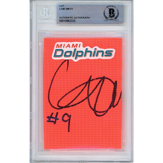 Footballs- Autographed- Cam Smith Signed Miami Dolphins End Zone Pylon Auto Cut Beckett Authentic Slab Front