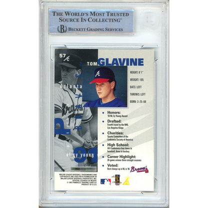 Baseballs- Autographed- Tom Glavine Atlanta Braves Signed 1997 Pinnacle Inside Trading Card Beckett Authentic Auto Slab Back