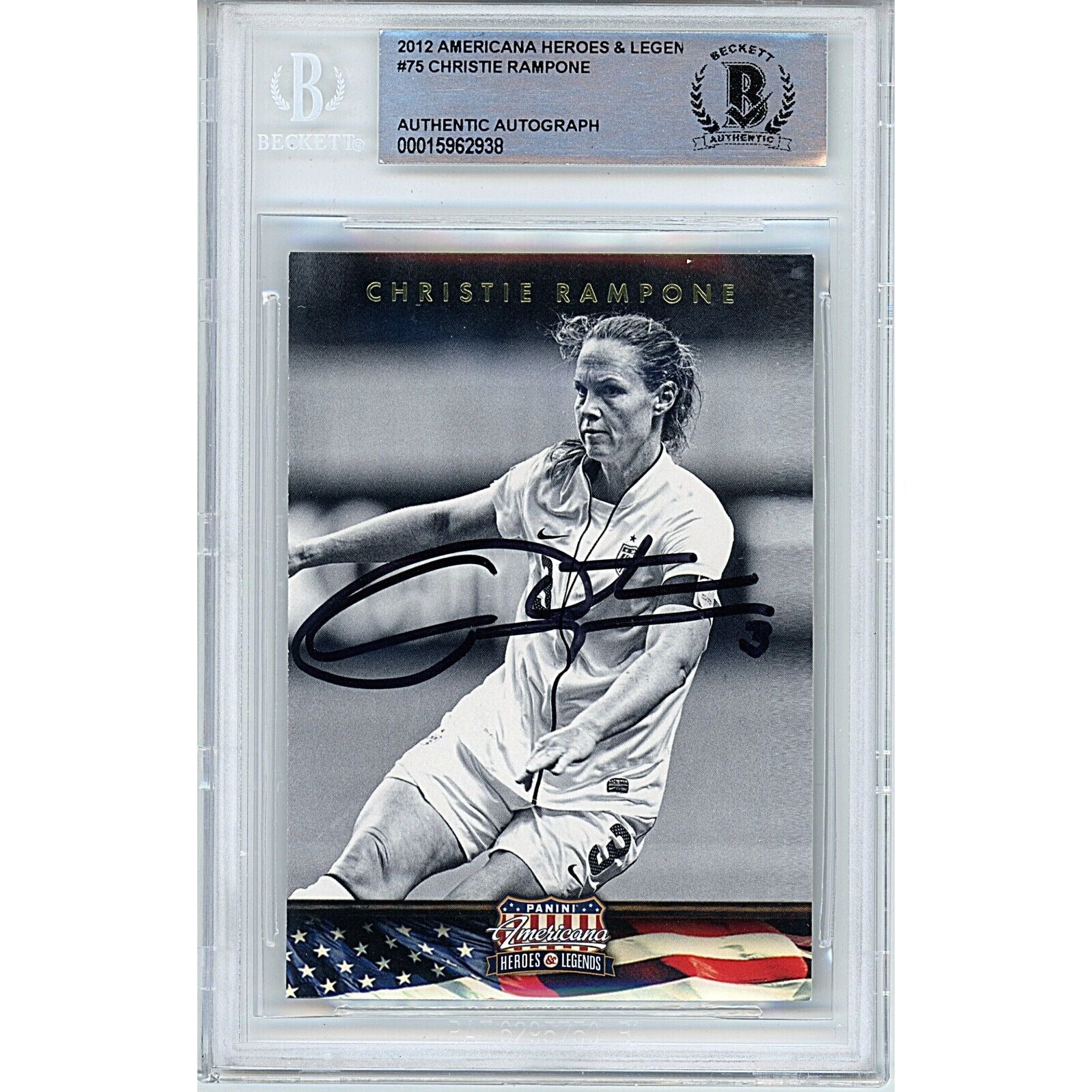 Soccer- Autographed- Christie Rampone Team USA Signed 2012 Americana Heroes and Legends Soccer Card Beckett Authentic Auto Slab Front