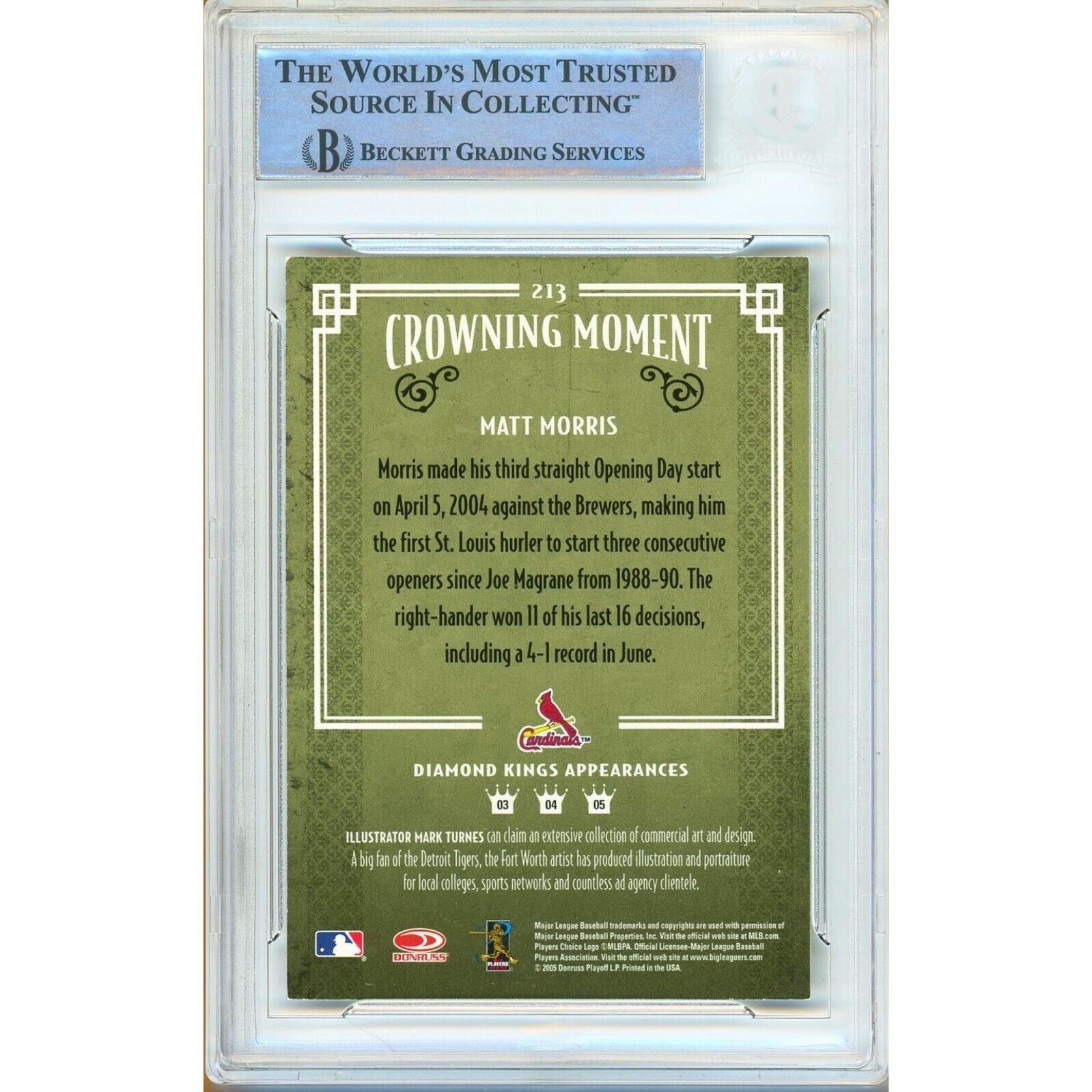 Matt Morris St Louis Cardinals signed trading card – signature close-up – Beckett COA