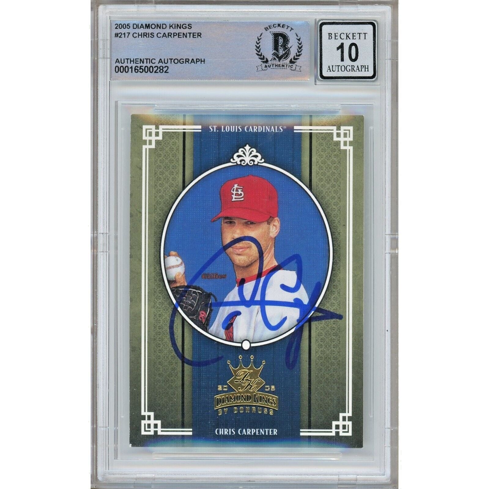 Baseballs- Autographed- Chris Carpenter St Louis Cardinals Signed 2005 Donruss Diamond Kings Baseball Card Beckett Authentic BGS Auto-10 Graded Slab Front