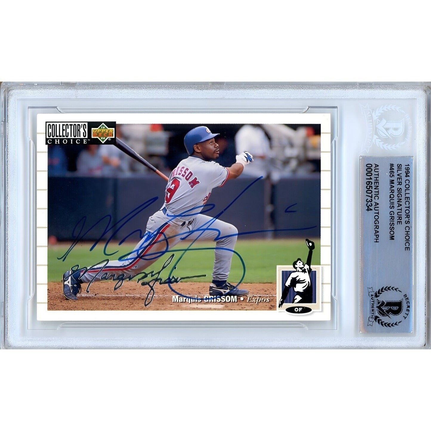 Baseballs- Autographed- Marquis Grissom Montreal Expos Signed 1994 Upper Deck Collectors Choice Silver Signature Baseball Card Beckett Authentic Auto Slab Front