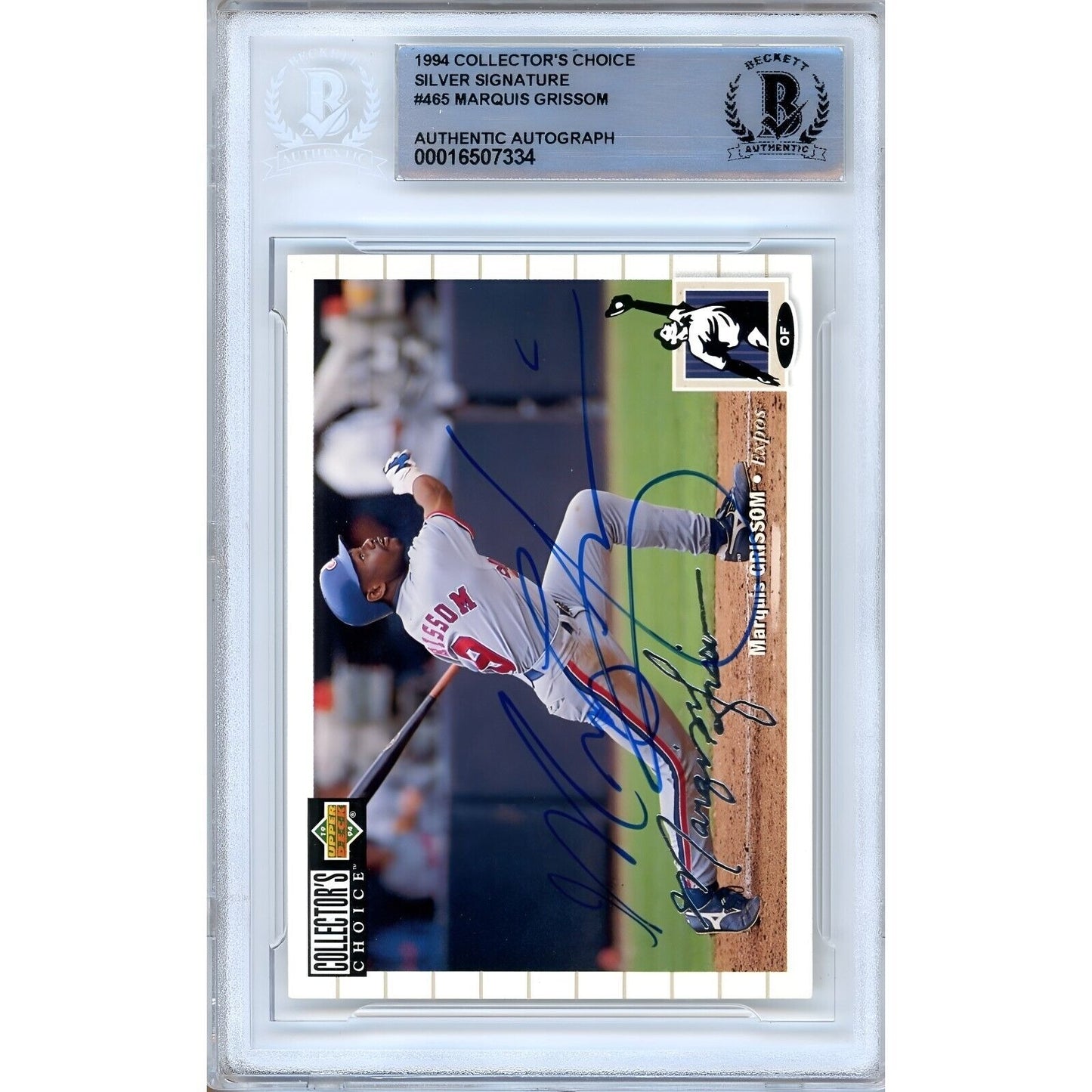 Baseballs- Autographed- Marquis Grissom Montreal Expos Signed 1994 Upper Deck Collectors Choice Silver Signature Baseball Card Beckett Authenticated Auto Slab Front