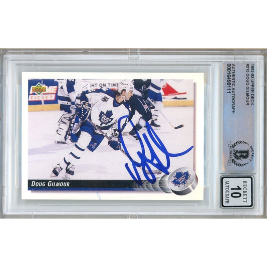 Hockey- Autographed- Doug Gilmour Toronto Maple Leafs Signed 1992-93 Upper Deck Hockey Card Beckett Authentic BGS Auto-10 Graded Slab Front