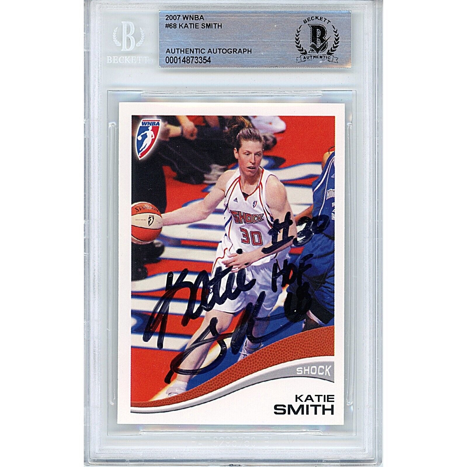 Katie Smith Detroit Shock autographed trading card – full view – Beckett COA