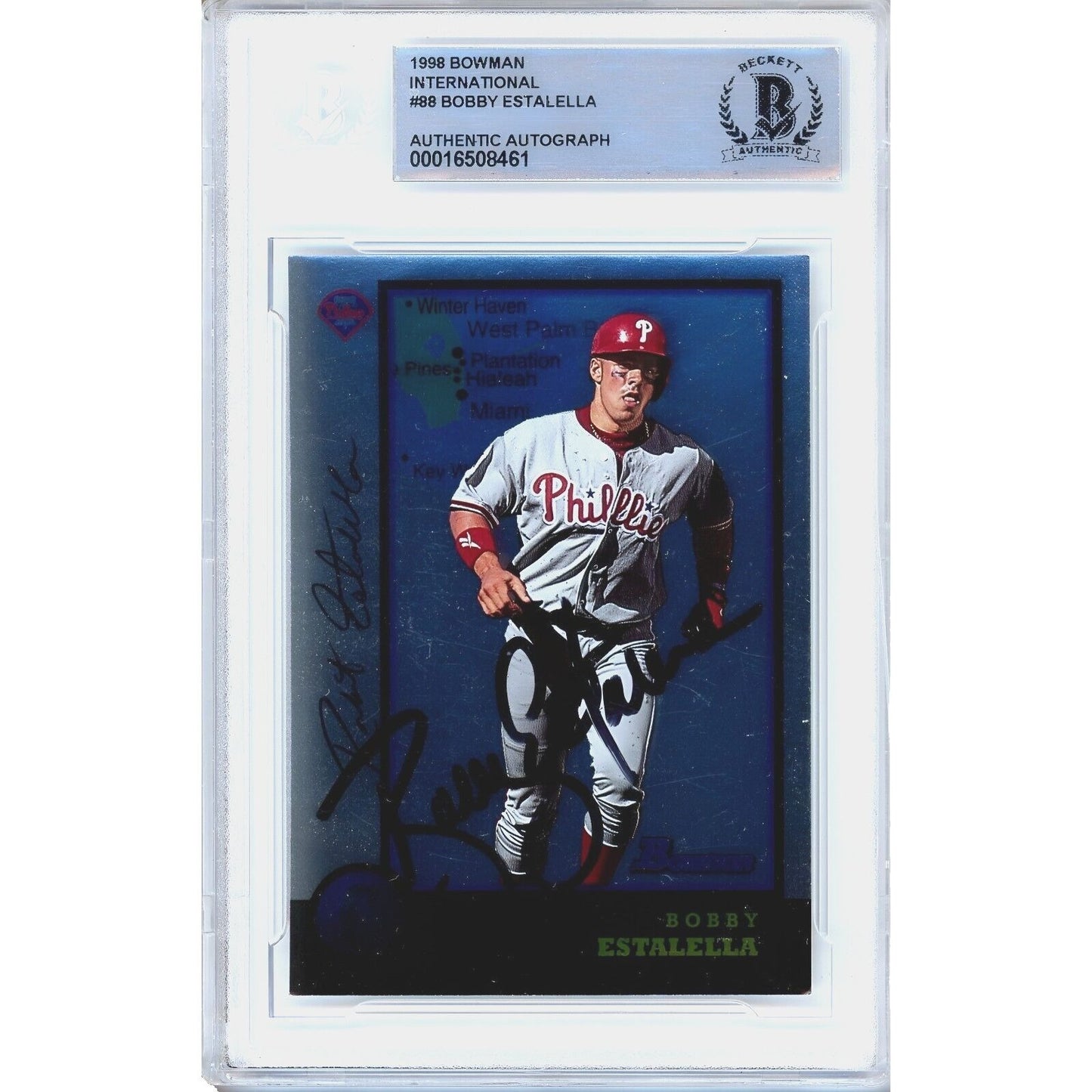 Baseballs- Autographed- Bobby Estalella Philadelphia Phillies Signed 1998 Bowman International Baseball Card Beckett Authentic Auto Slab Front