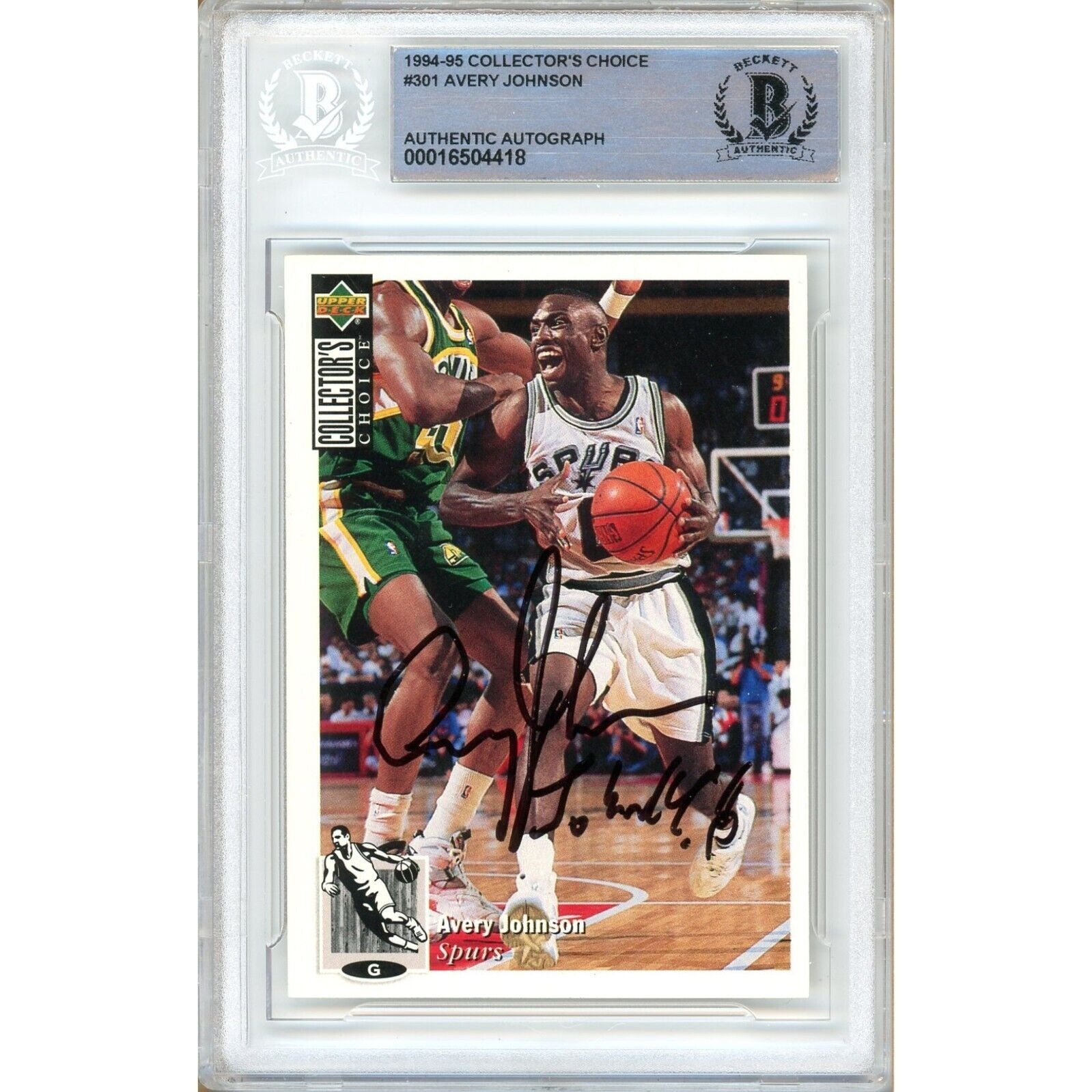 Basketballs- Autographs- Avery Johnson San Antonio Spurs Signed 1994-95 Upper Deck Collectors Choice Basketball Card Beckett Authentic Auto Slab Front