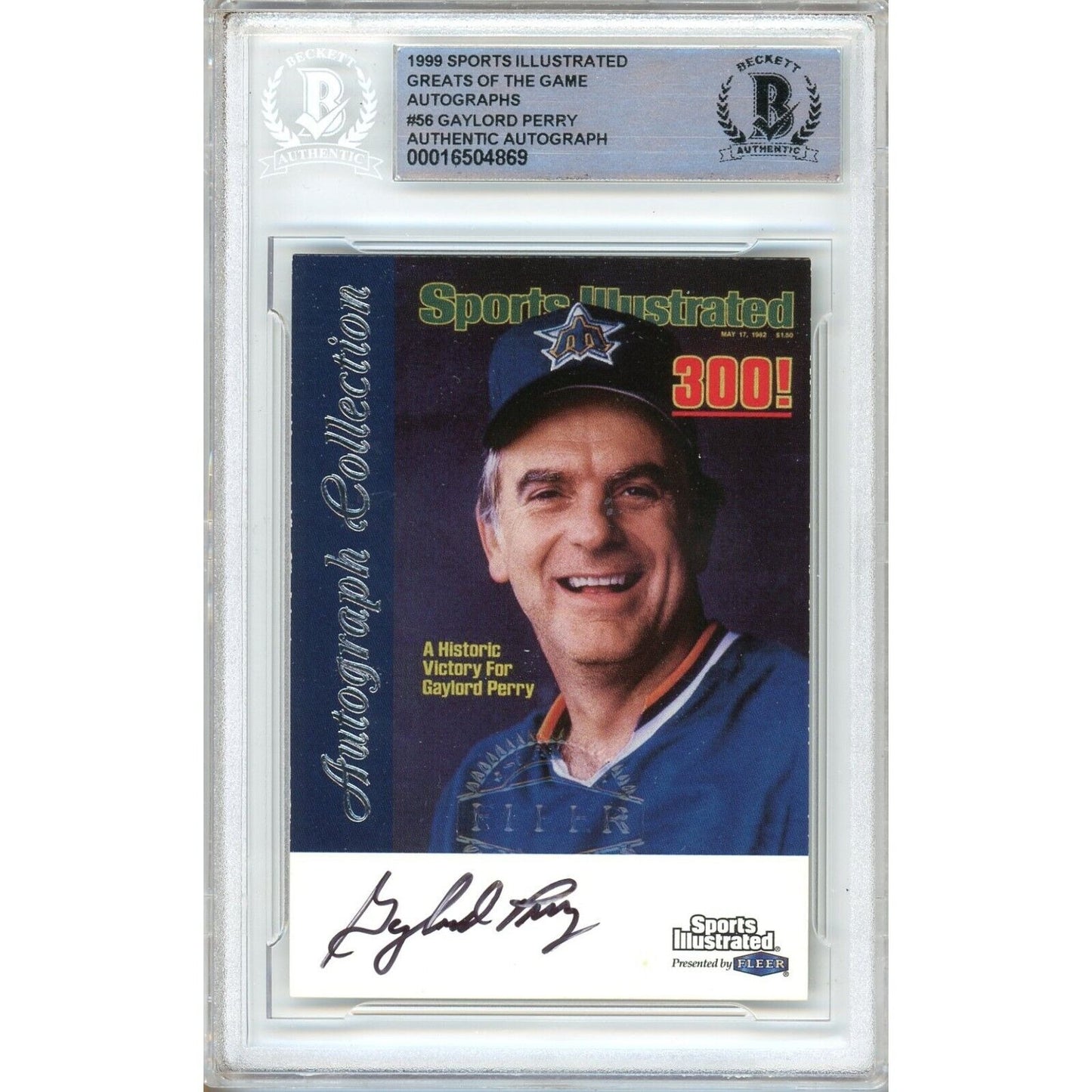 Baseballs- Autographed- Gaylord Perry Seattle Mariners Signed 1999 Sports Illustrated Greats of the Game Baseball Card Beckett Authentic Auto Slab Front