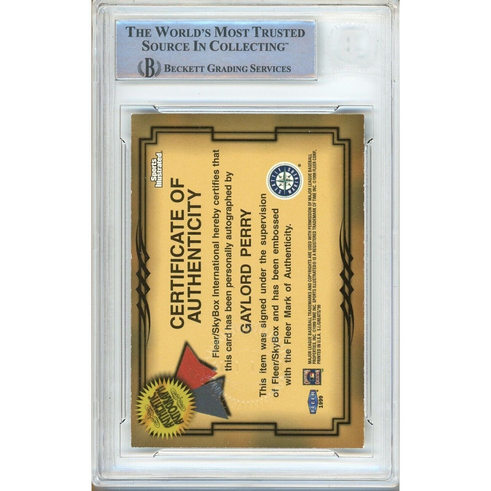 Gaylord Perry Mariners auto trading card – authentication sticker – Beckett COA