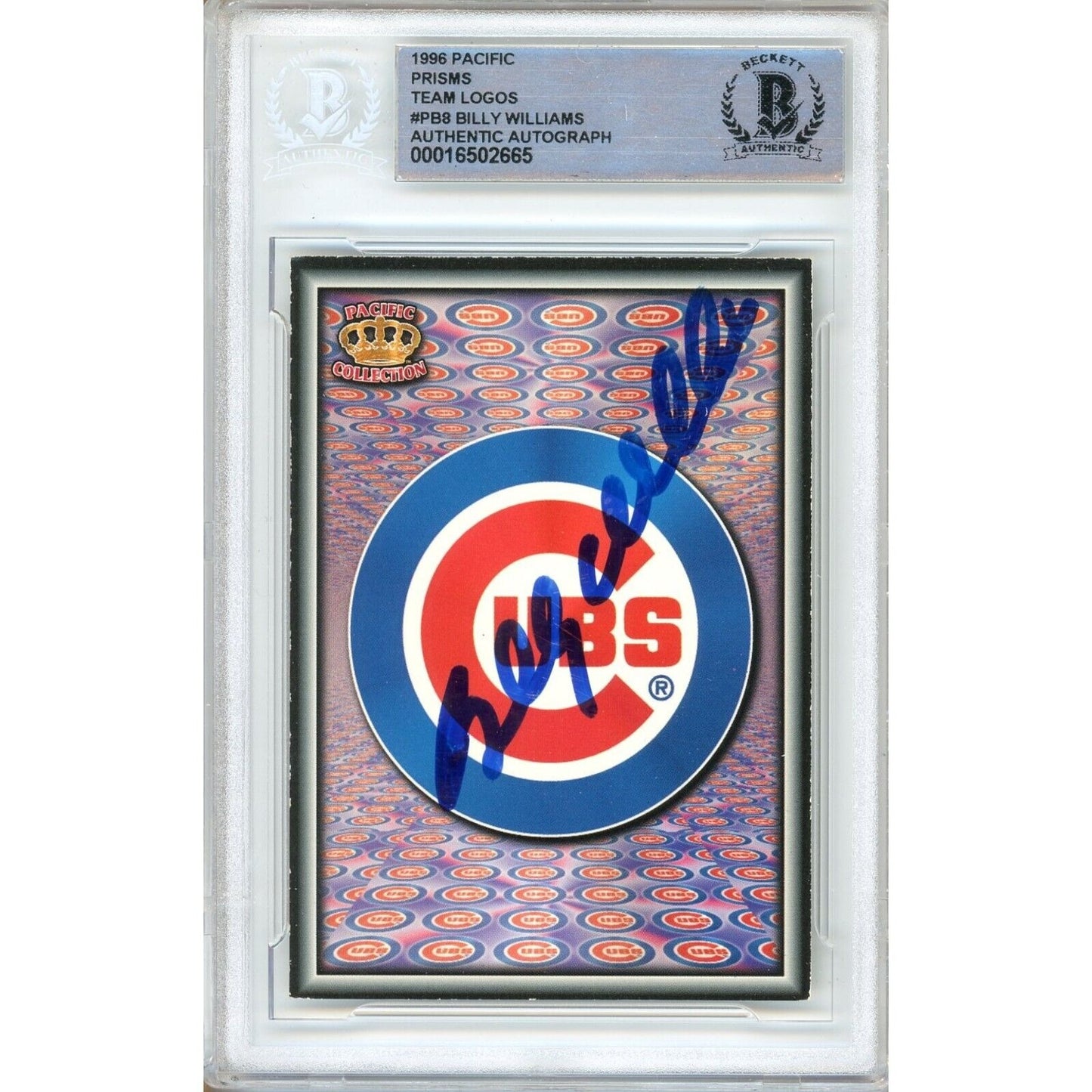 Baseballs- Autographed- Billy Williams Signed Chicago Cubs 1998 Pacific Prisms Team Logos Baseball Card Beckett Authentic Auto Slab Front