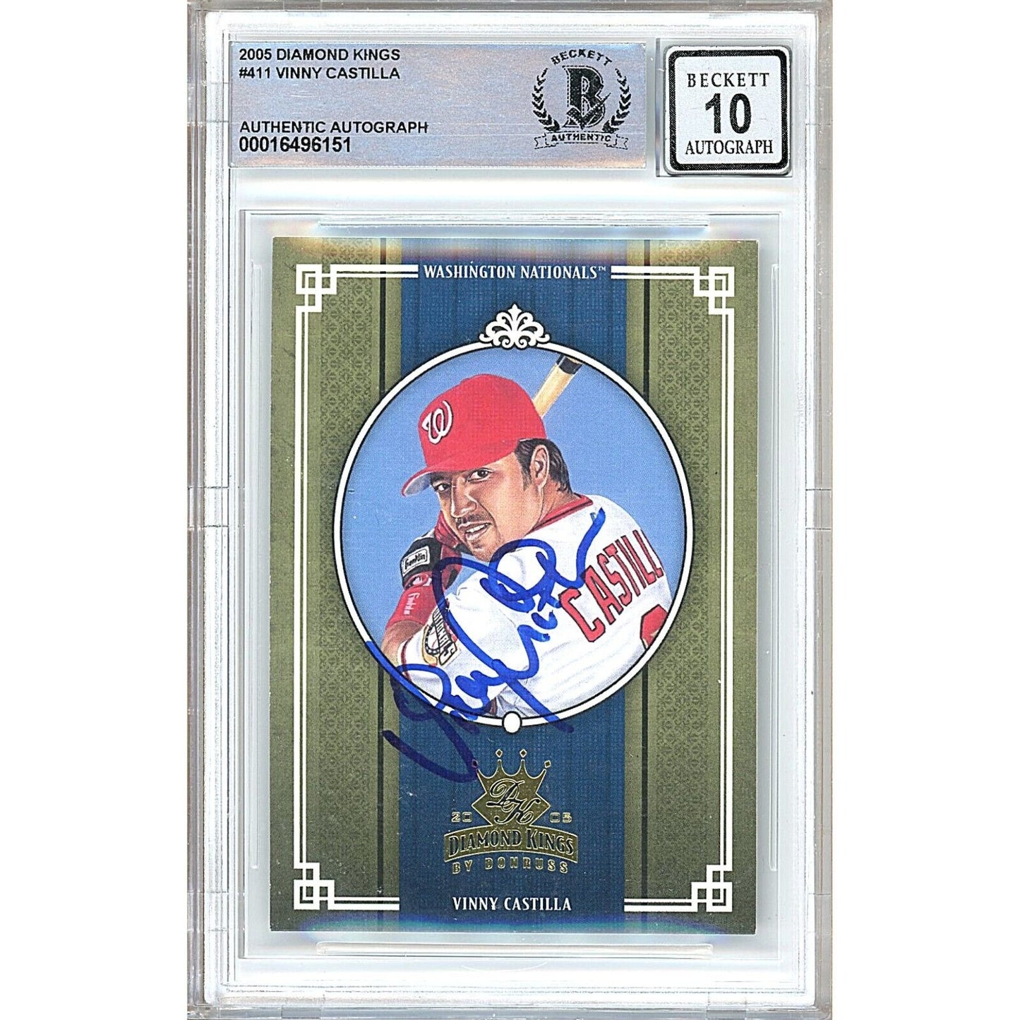 Baseballs- Autographed- Vinny Castilla Washington Nationals Signed 2005 Donruss Diamond Kings Trading Card Beckett Authentic BGS Auto-10 Graded Slab Front