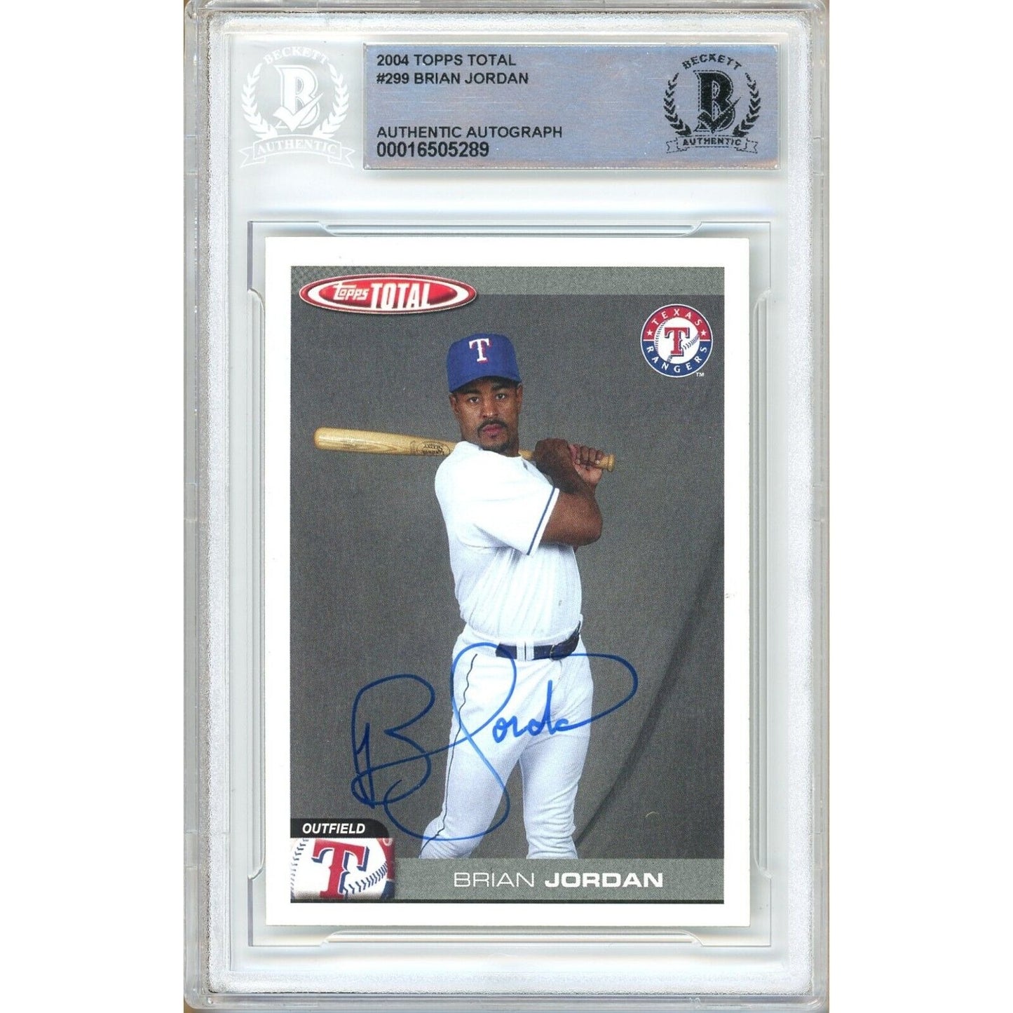 Baseballs- Autographed- Brian Jordan Texas Rangers Signed 2004 Topps Total Baseball Card Beckett Authentic Auto Slab Front