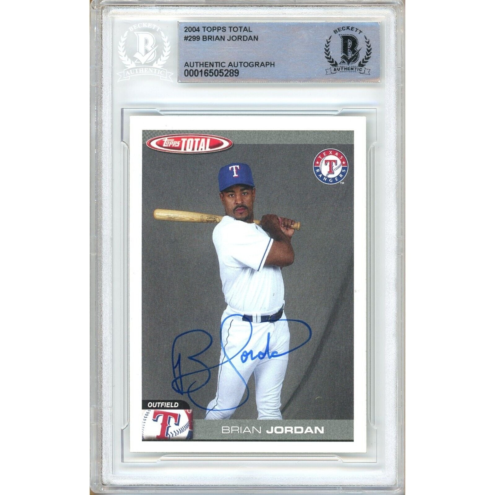 2004 Topps #299 Brian Jordan Texas Rangers Autographed Trading Card – Beckett BAS