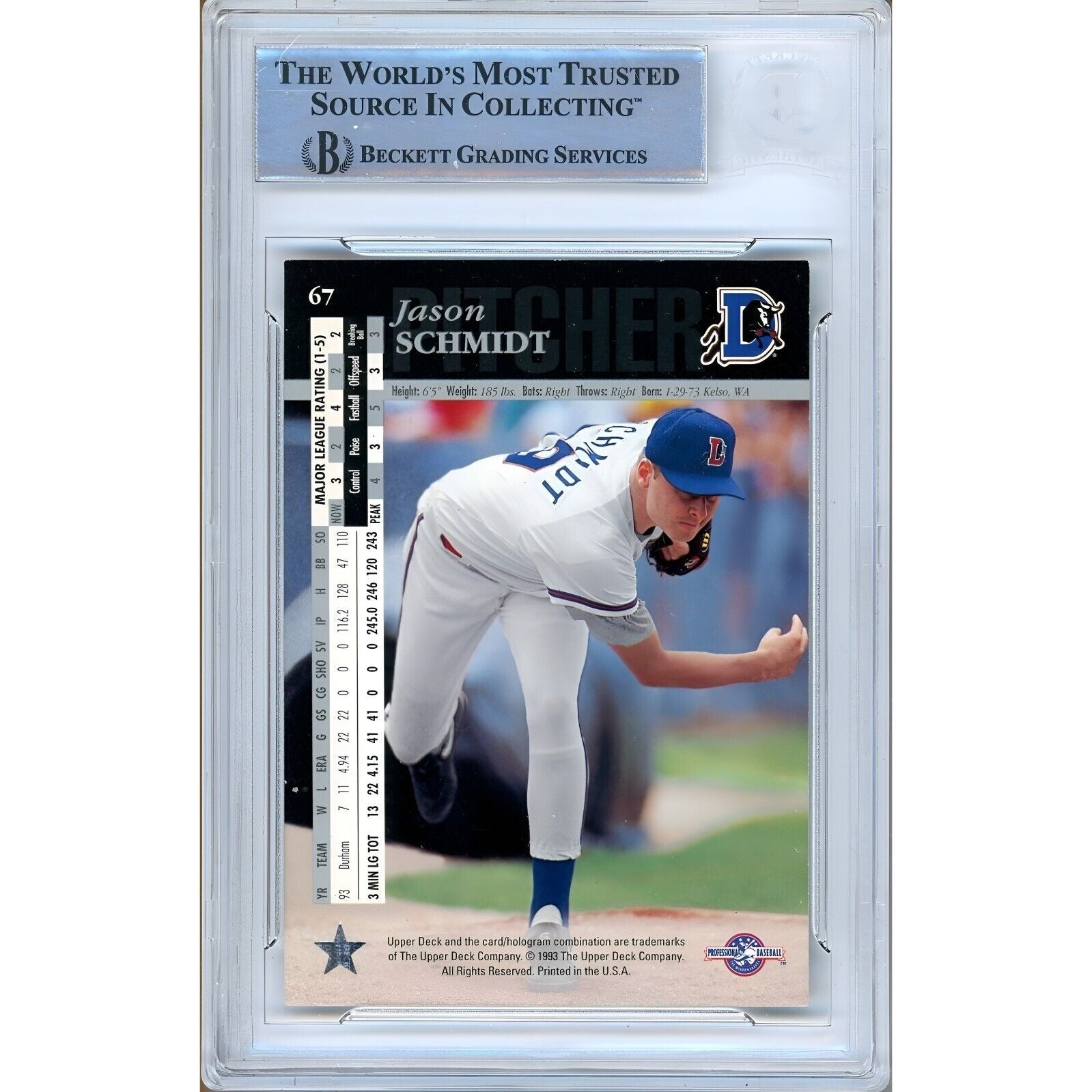 Jason Schmidt Upper Deck Minors Autograph Trading Card Beckett BAS