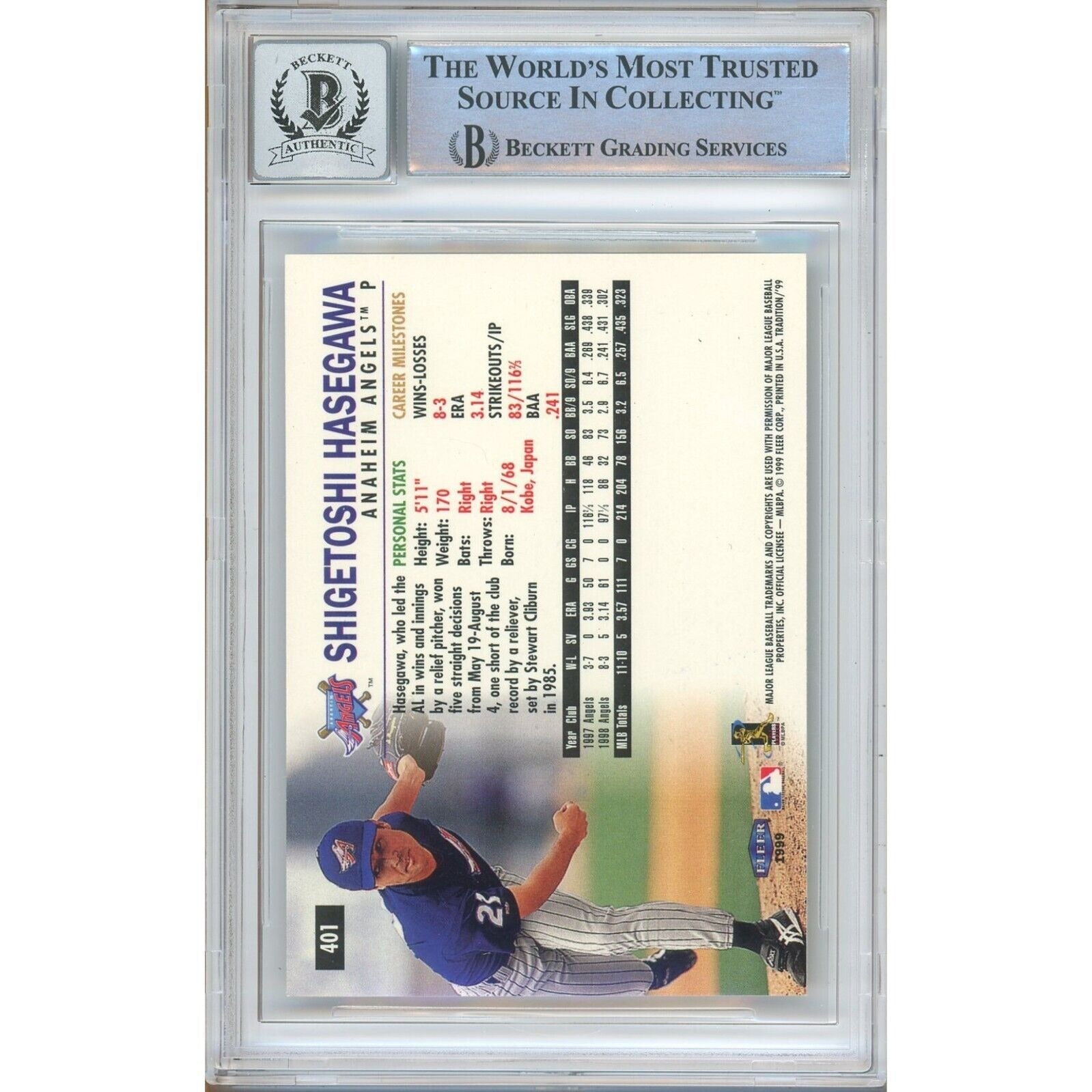 Shigetoshi Hasegawa La Angels auto trading card – authentication sticker – Beckett COA