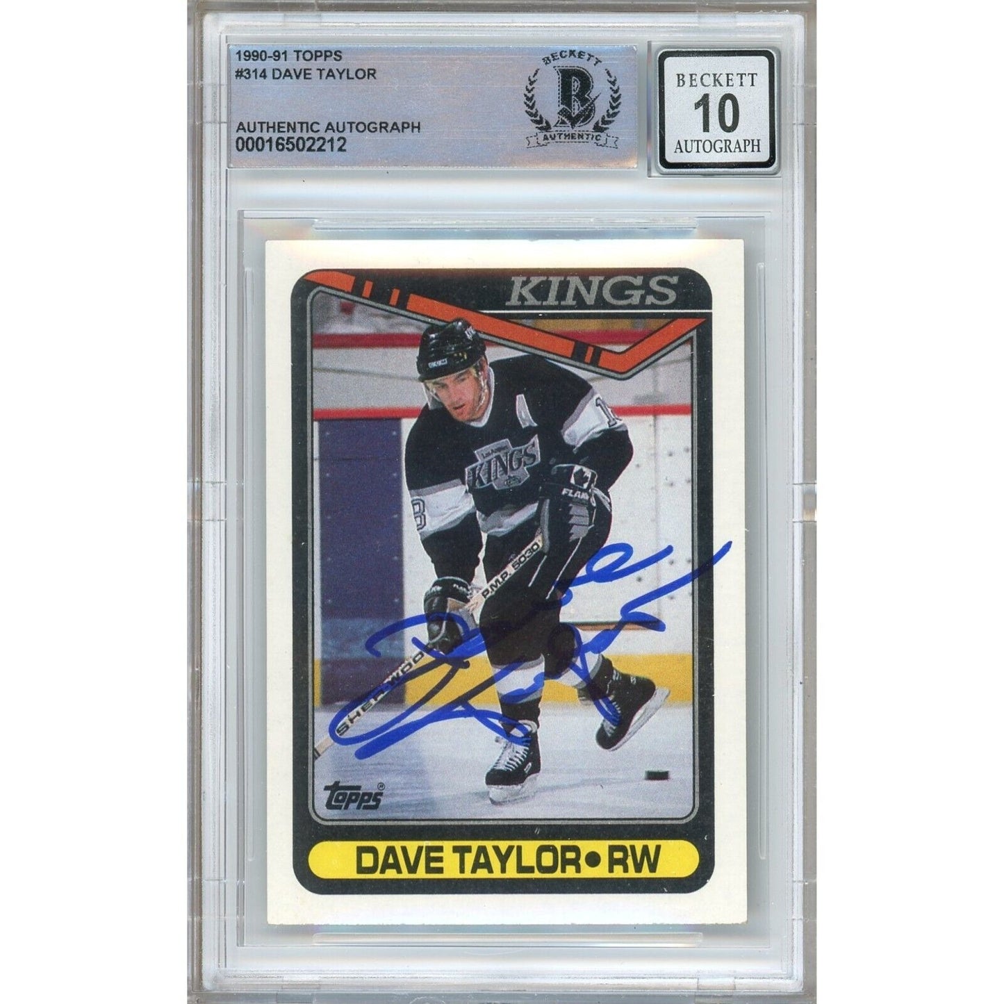 Hockey- Autographed- Dave Taylor Los Angeles Kings Signed 1990-91 Topps Hockey Card Beckett Authentic BGS Auto-10 Graded Slab Front