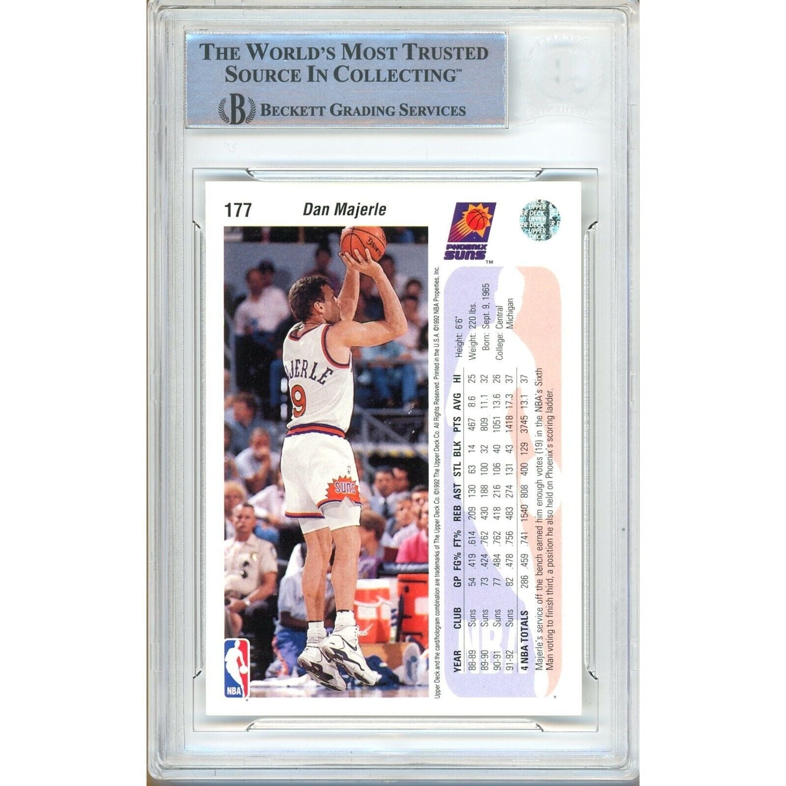 Basketballs- Autographed- Dan Majerle Phoenix Suns Signed 1992-93 Upper Deck Basketball Card Beckett Authentic Auto Slab Back