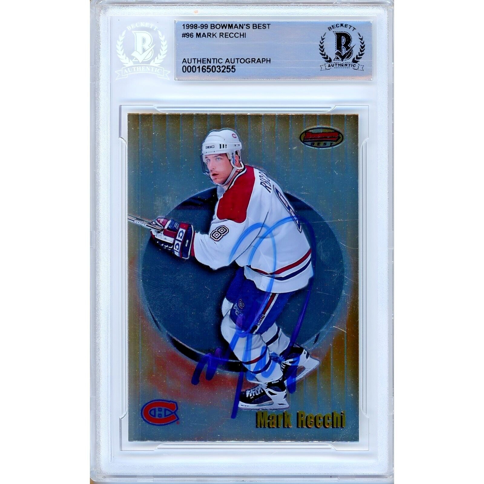 Mark Recchi Canadiens autographed trading card – full view – Beckett COA