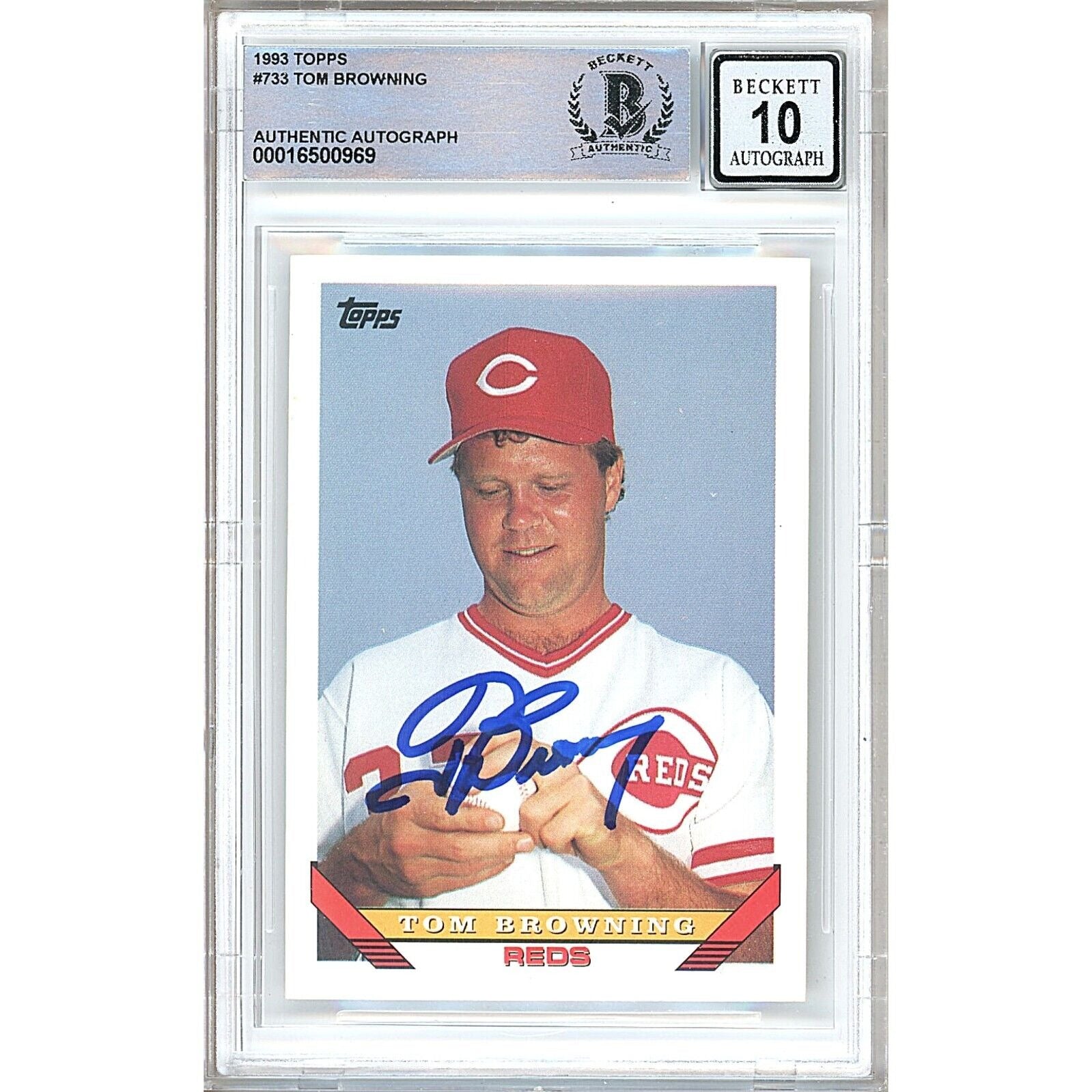 Tom Browning Cincinnati Reds autographed trading card – full view – Beckett COA