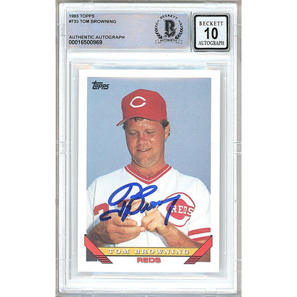 Baseballs- Autographed- Tom Browning Cincinnati Reds Signed 1993 Topps Trading Card Beckett Authentic BGS Auto-10 Graded Slab Front