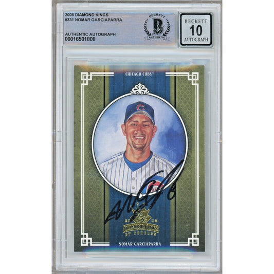 Baseballs- Autographed- Nomar Garciaparra Chicago Cubs Signed 2005 Donruss Diamond Kings Baseball Card Beckett Authentic BGS Auto-10 Graded Slab Front