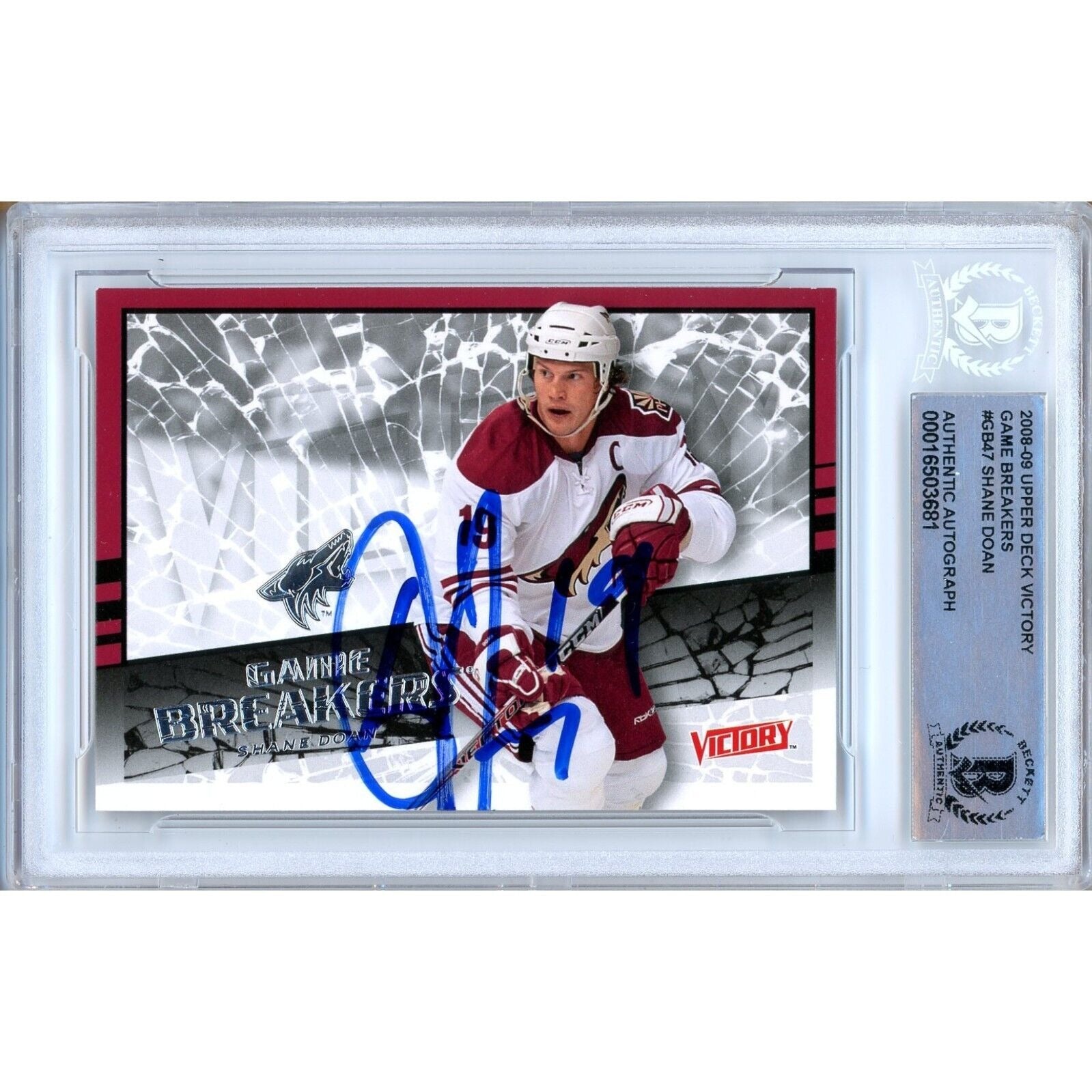 Shane Doan Arizona Coyotes autographed trading card – full view – Beckett COA