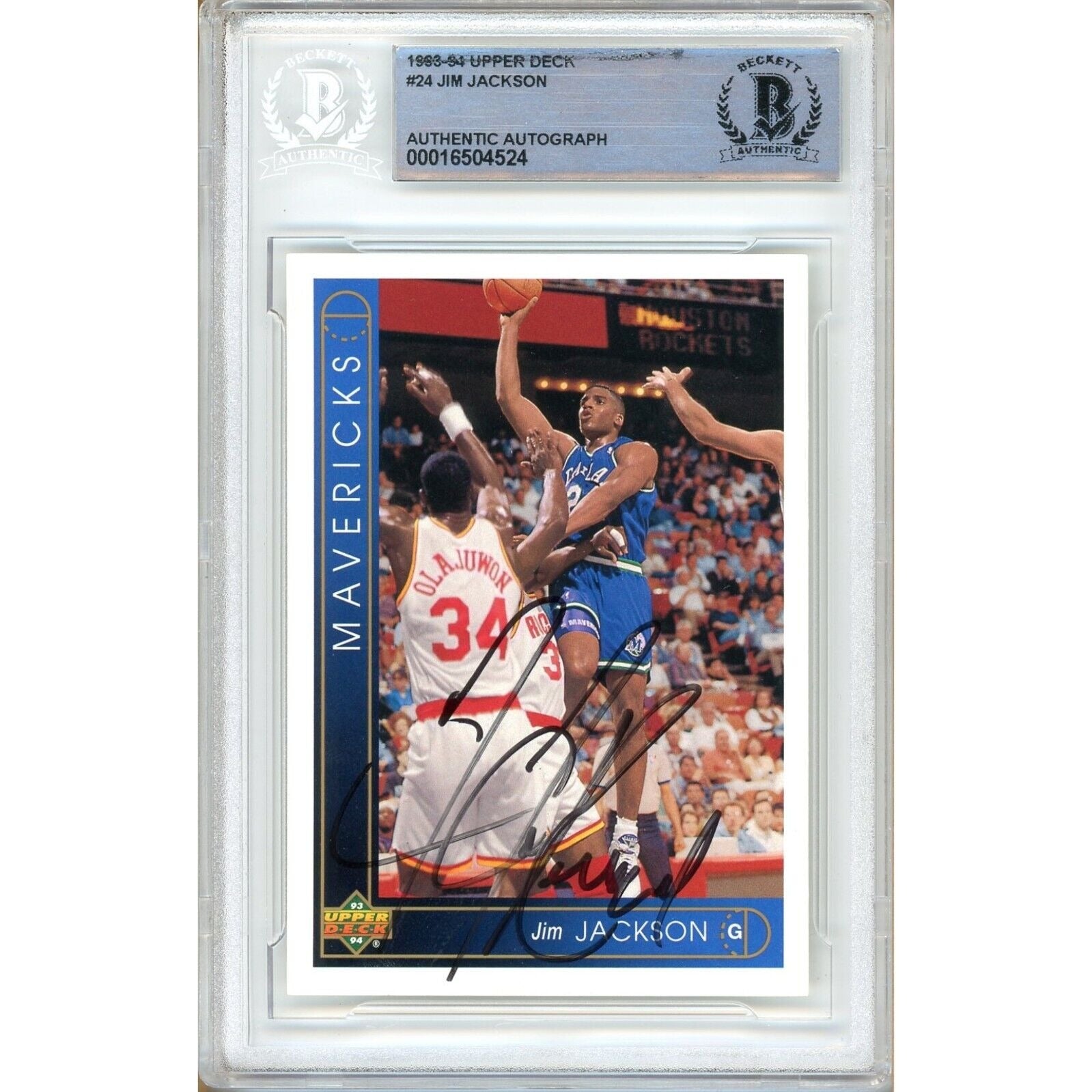 Jim Jackson Dallas Mavericks autographed trading card – full view – Beckett COA