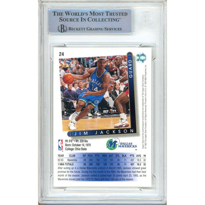 Basketballs- Autographed- Jim Jackson Dallas Mavericks Signed 1993-94 Upper Deck Basketball Card Beckett Authentic Auto Slab Back