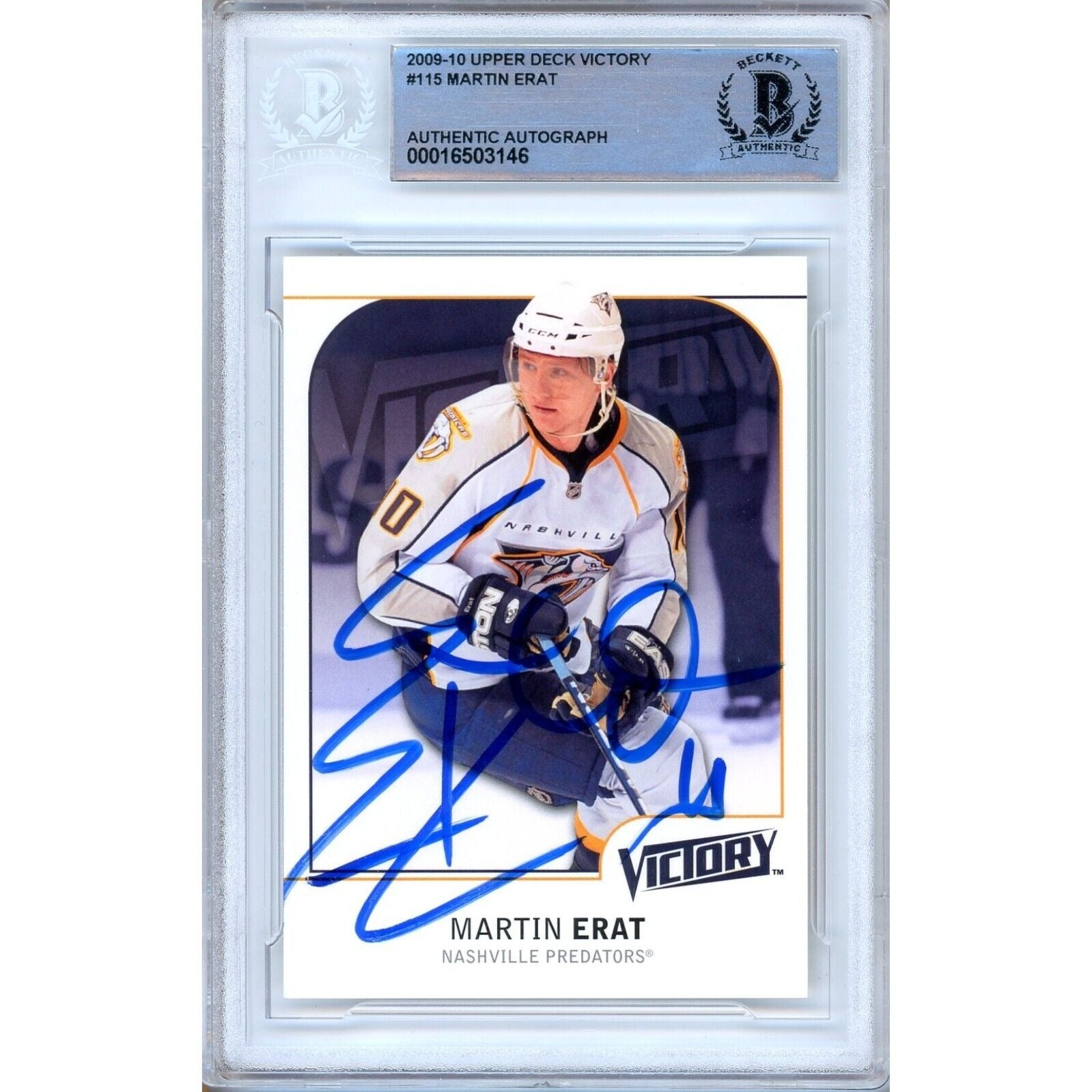 Martin Erat Nashville Predators autographed trading card – full view – Beckett COA