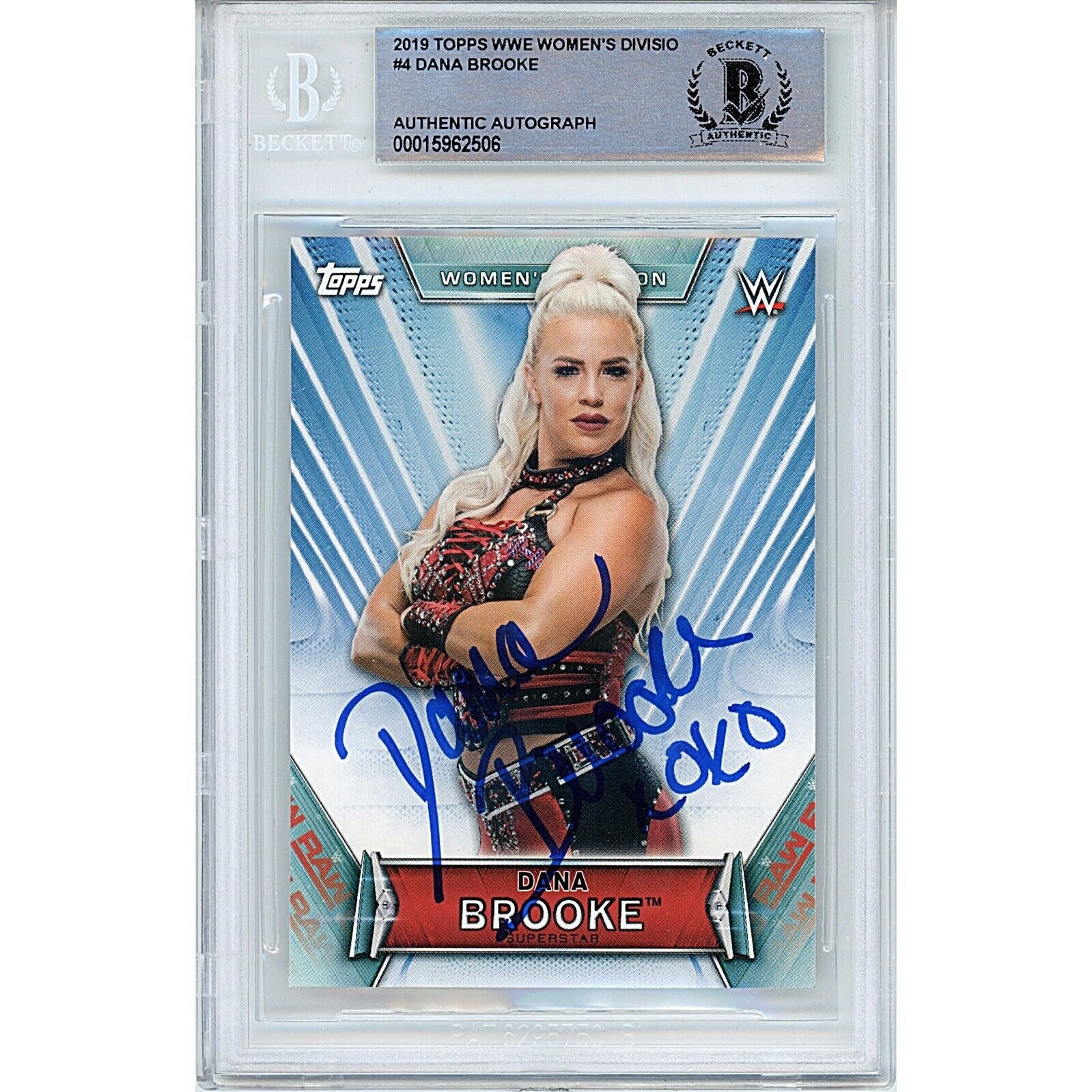 Wrestling- Autographed- Dana Brooke Signed 2018 Topps WWE Womens Division Wrestling Card Beckett Authentic Auto Slab Front